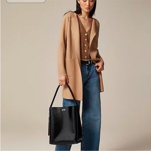 J Crew Juliette Tan Open Front Cardigan Sweater Blazer Longline Classic Preppy